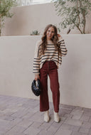 Round Neck Striped Side Slit Lantern Sleeve Sweater-Sweater-Rae Collective, Women's Online Fashion Boutique Located in Phoenix, Arizona (Scottsdale Area)