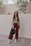 Round Neck Striped Side Slit Lantern Sleeve Sweater-Sweater-Krush Kandy, Women's Online Fashion Boutique Located in Phoenix, Arizona (Scottsdale Area)