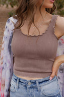 NIKI BIKI Vintage Lettuce Edge Crop Top-Tanks-Krush Kandy, Women's Online Fashion Boutique Located in Phoenix, Arizona (Scottsdale Area)