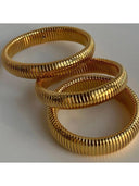 Waterproof Ribbed Stainless Steel Coil Bangle Bracelet