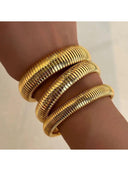 Waterproof Ribbed Stainless Steel Coil Bangle Bracelet