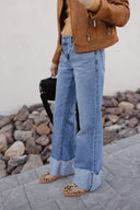 KANCAN Wide Leg Rolled Cuff Denim Jean-Jeans-Krush Kandy, Women's Online Fashion Boutique Located in Phoenix, Arizona (Scottsdale Area)