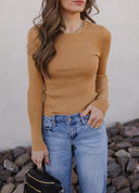 Luxe Ribbed Long Sleeve Crew Sweater-Tops-Krush Kandy, Women's Online Fashion Boutique Located in Phoenix, Arizona (Scottsdale Area)